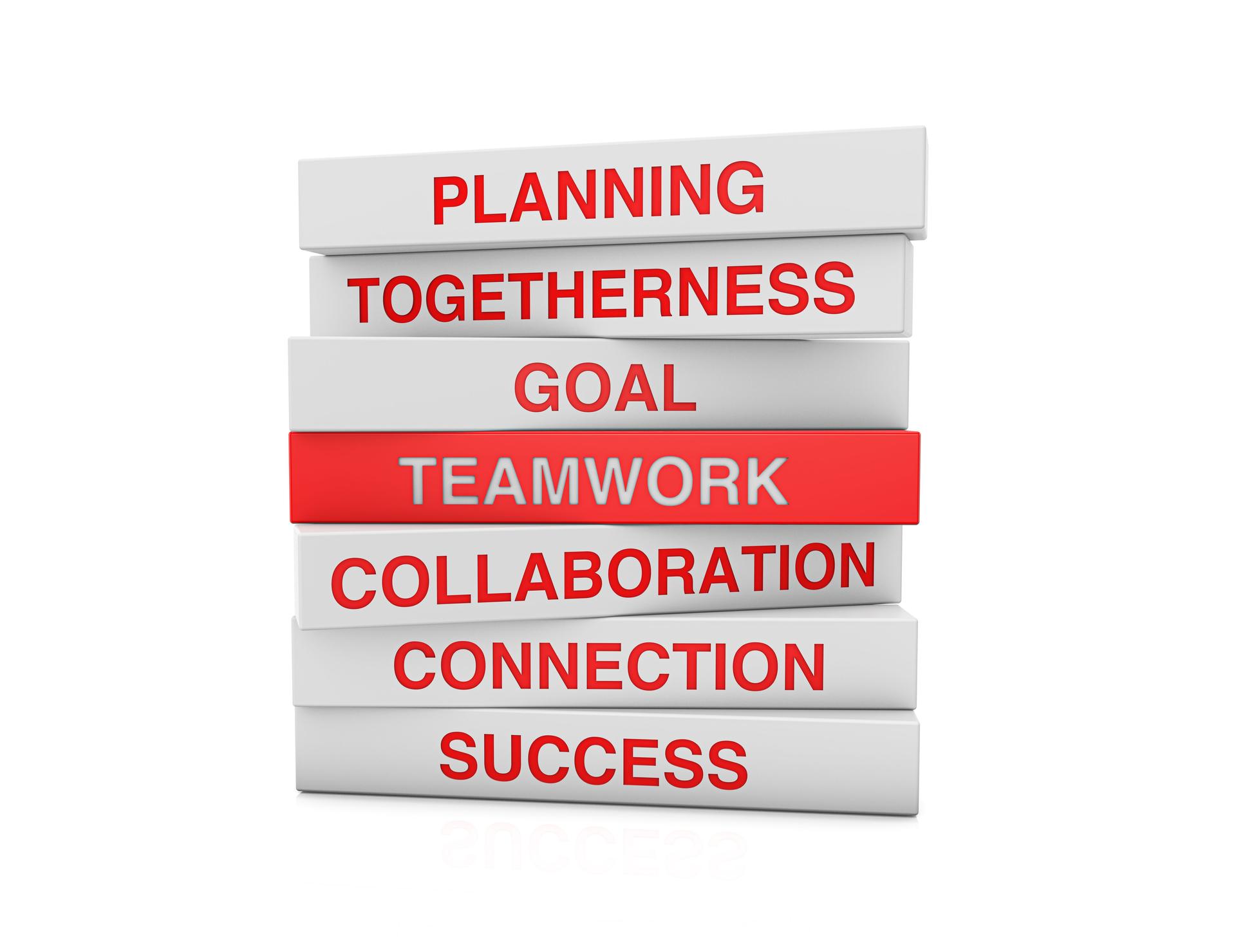 Teamwork Related Words Written Wood Blocks On White Background